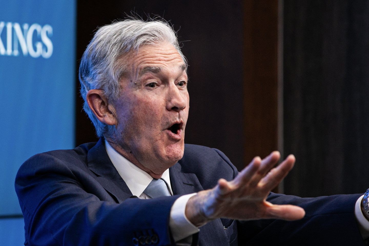 Fed Chair Jerome Powell speaks at the Brookings Institution on Nov. 30. Powell signaled policymakers will downshift from their rapid pace of tightening while stressing that the fight against inflation is far from over, with rates set to rise further and stay at restrictive levels for some time.