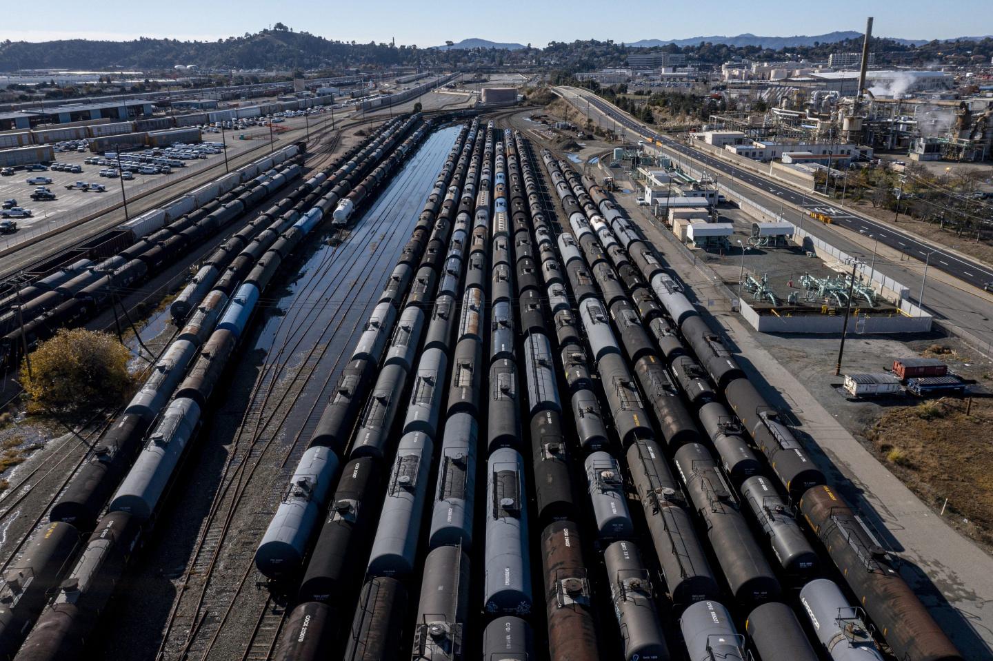 Fuel containers at a rail terminal in Richmond, California