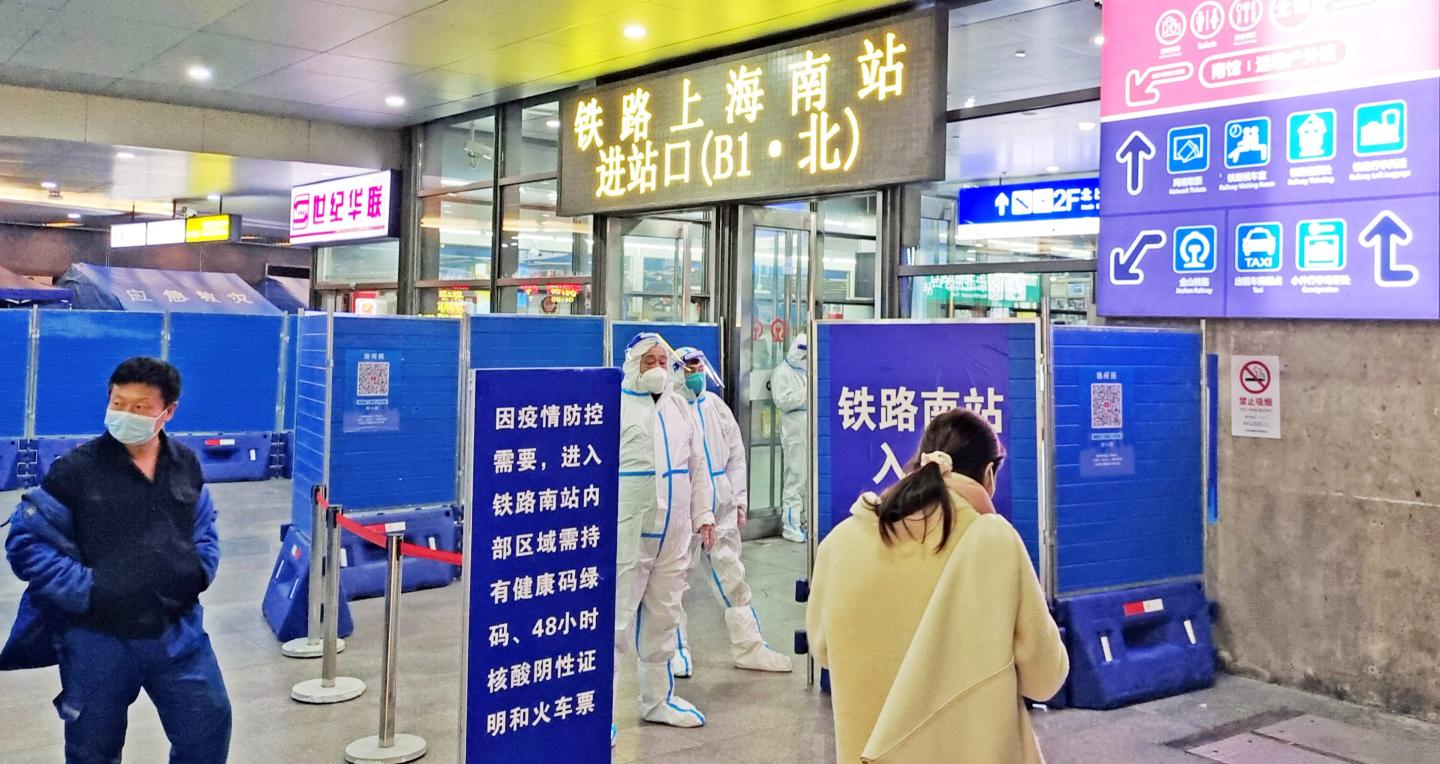 COVID measures in a Shanghai rail station on Friday.