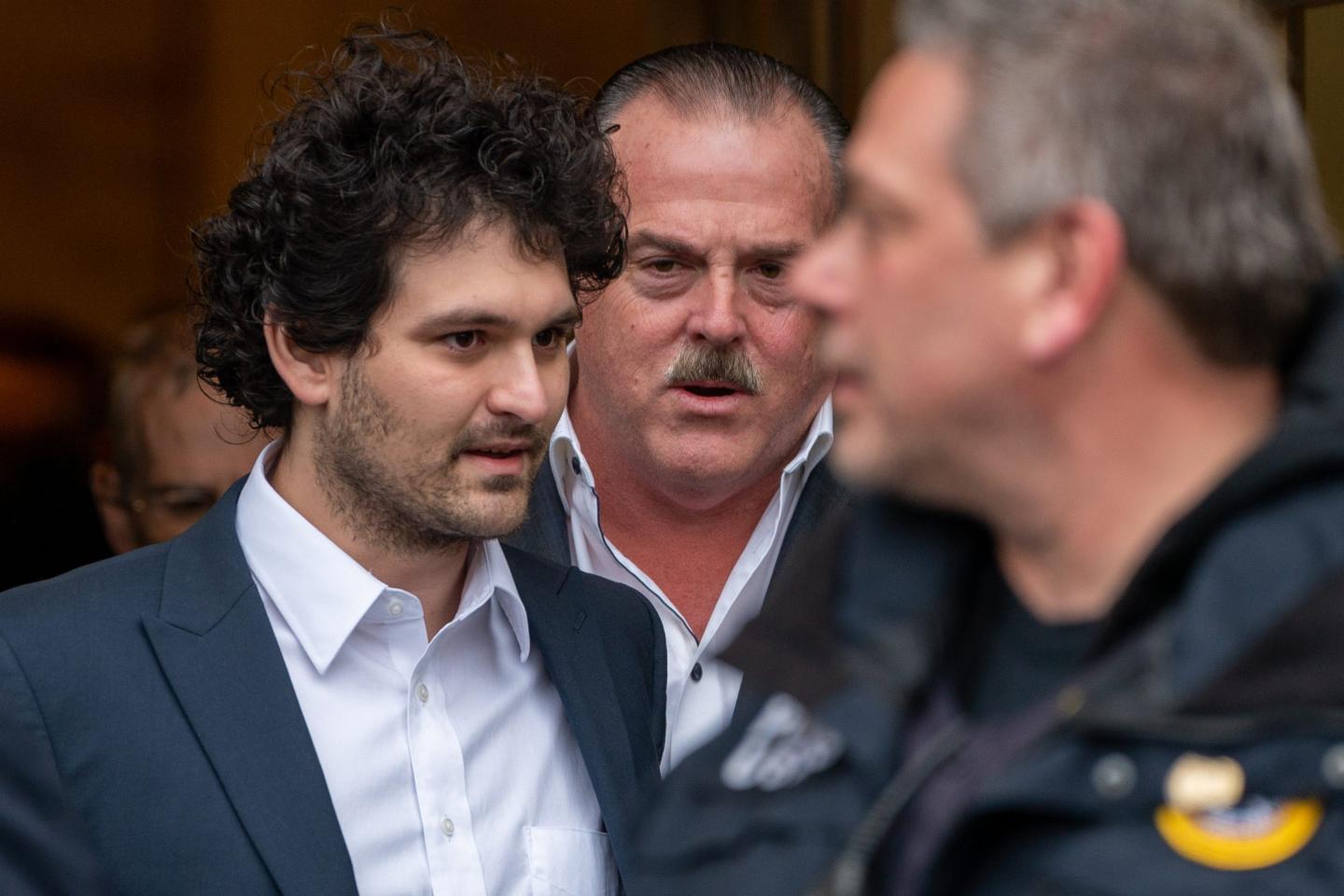 Sam Bankman-Fried leaving his bail hearing
