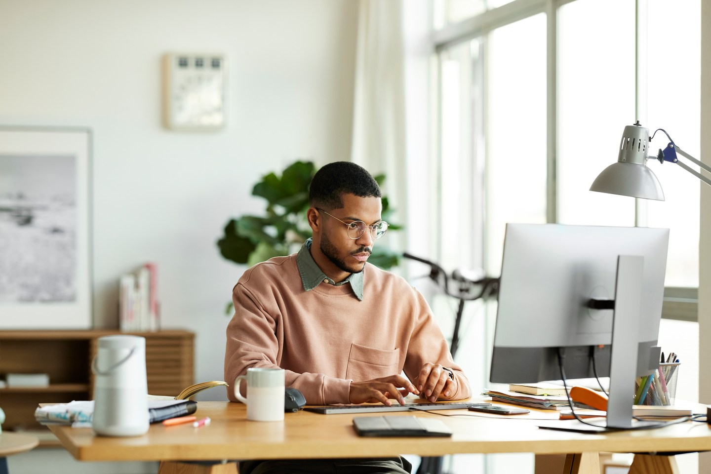 Freelancer using a computer at home office