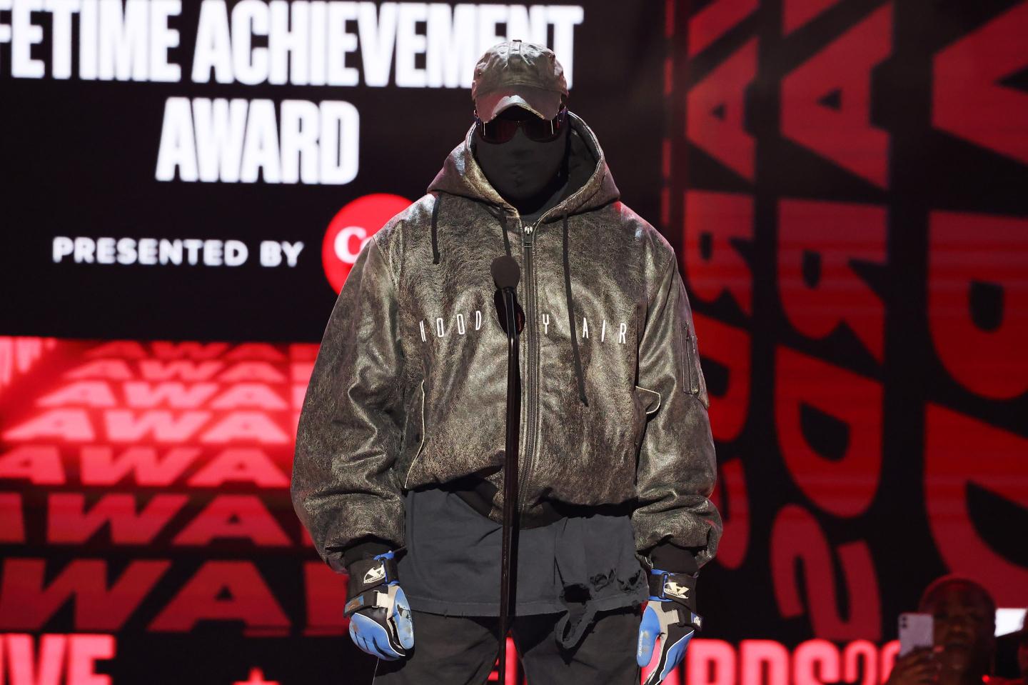 Kanye West speaks onstage during the 2022 BET Awards
