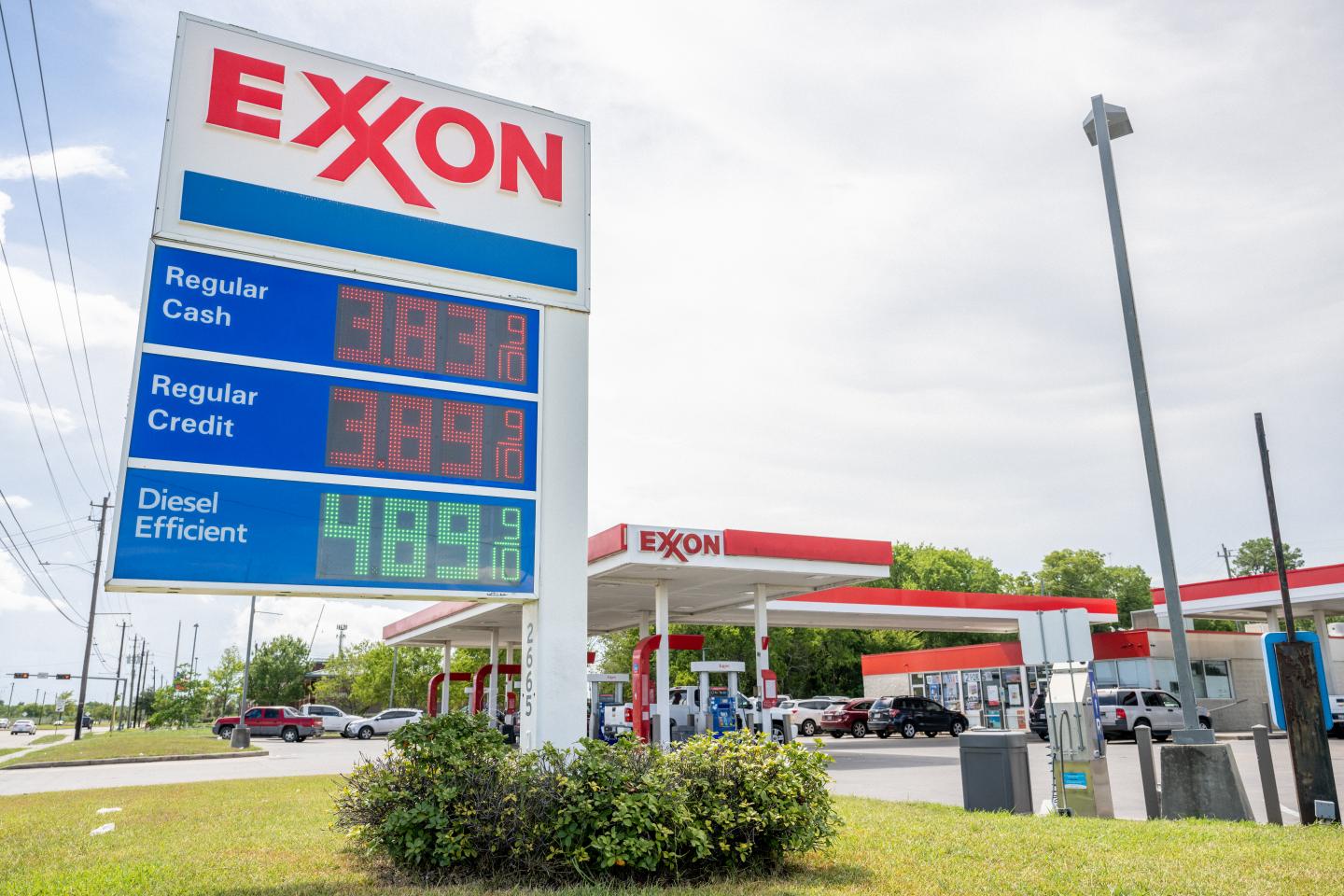 Gas prices are displayed at an Exxon gas station on July 29, 2022 in Houston, Texas.