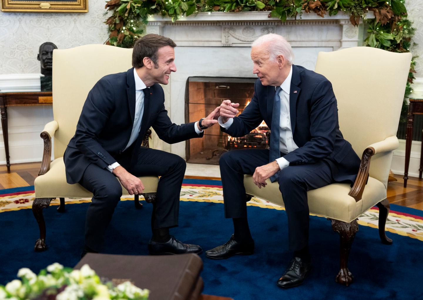 U.S. President Joe Biden and French President Emmanuel Macron in the Oval Office