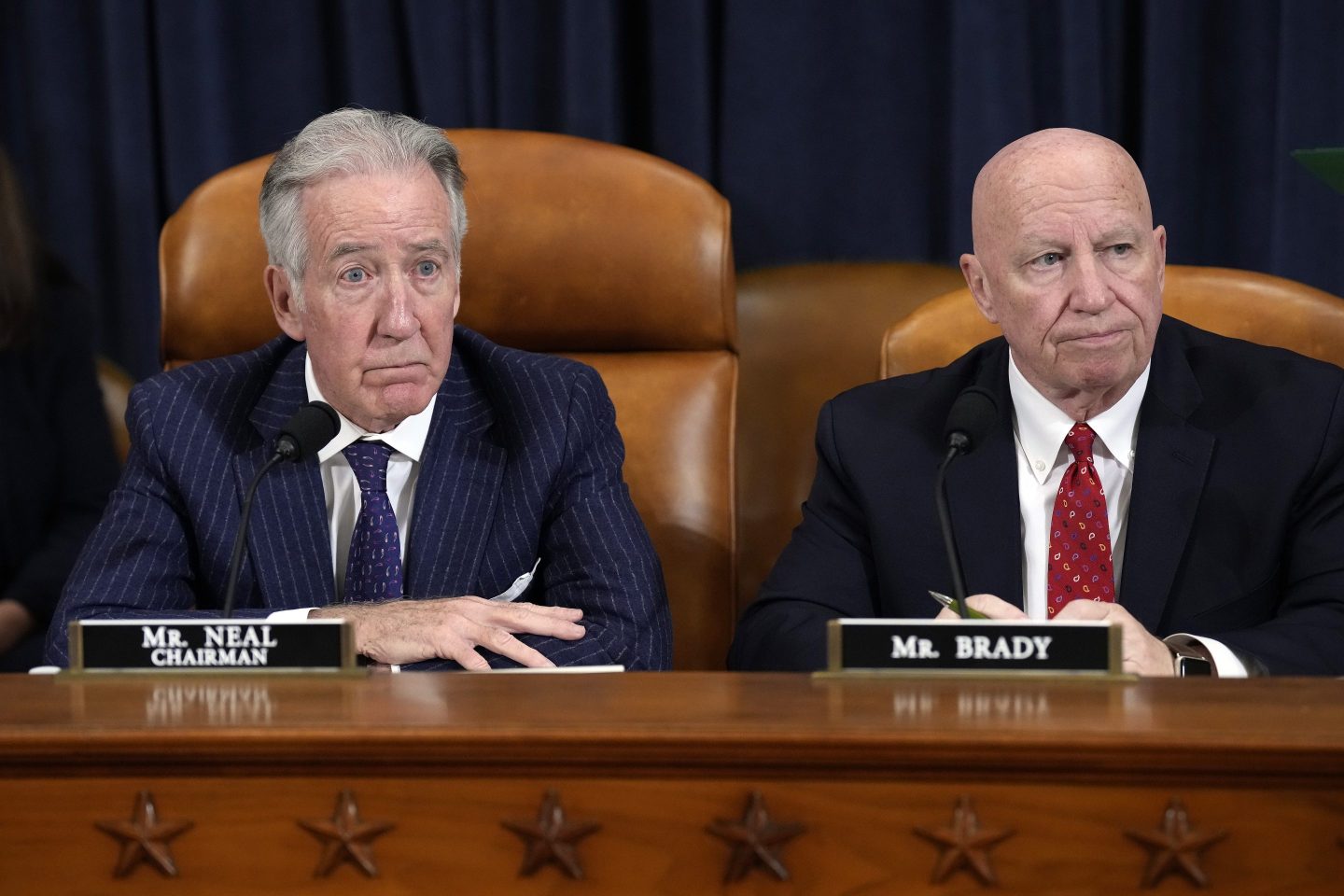 The House Ways and Means Committee split along party lines over whether to release Donald Trump's tax returns, with chairman Richard Neal's (left) Democrats voting for while the Republicans led by ranking member Kevin Brady (right) opposed.