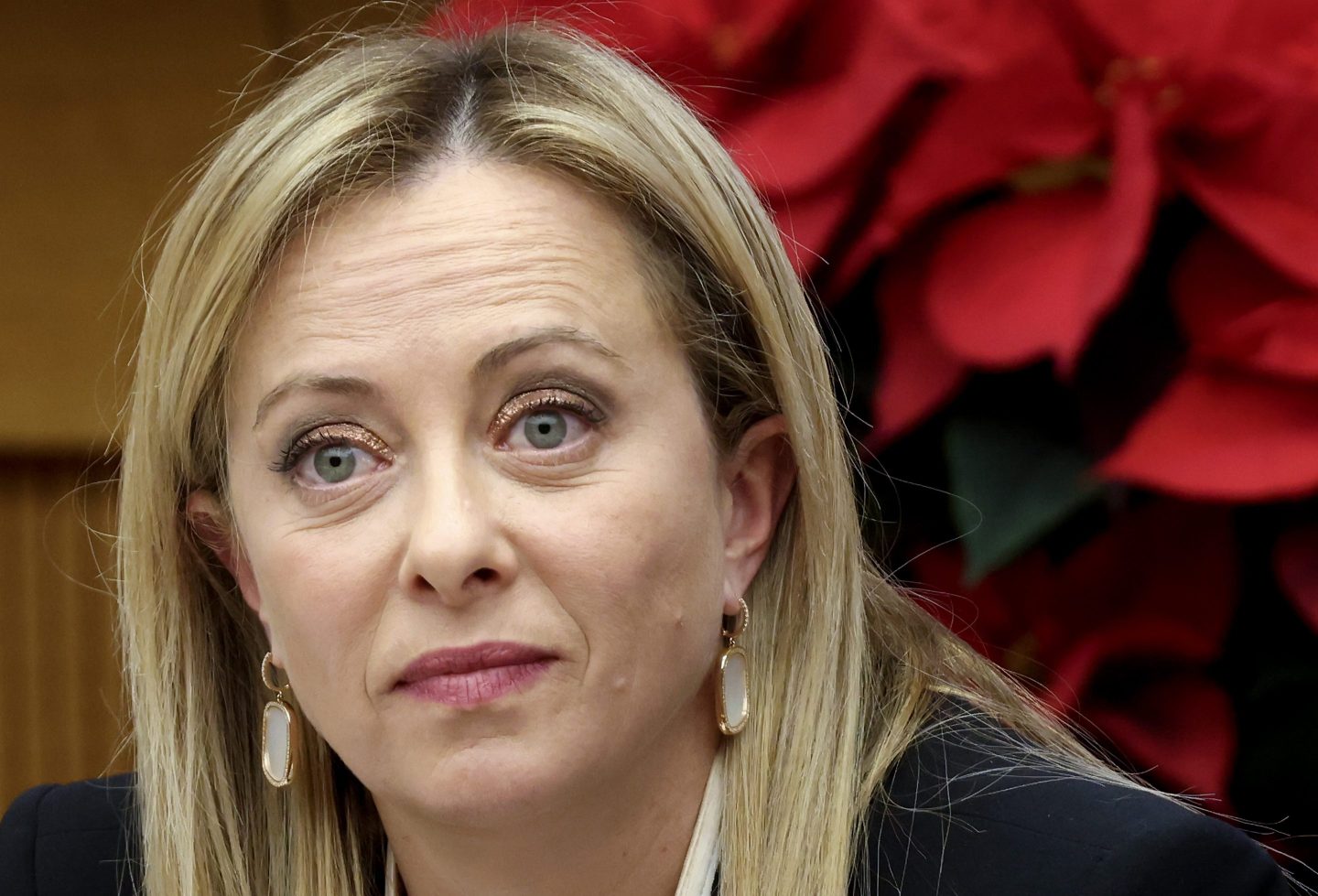 Italian prime minister Georgia Meloni speaks during an end-of-year press conference