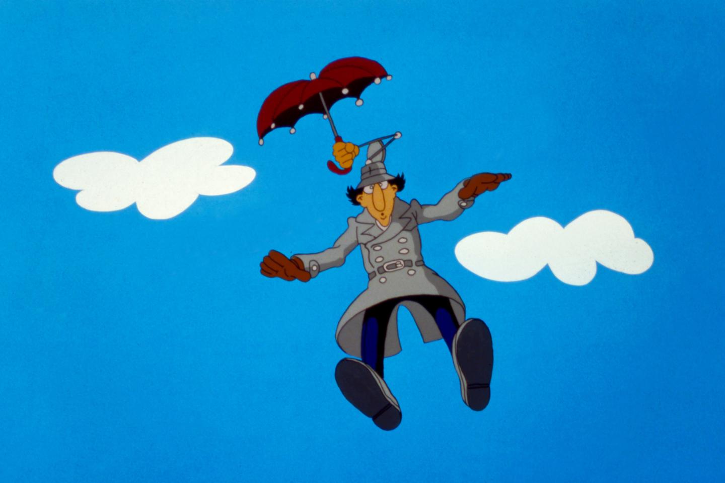 Cartoon of Inspector Gadget in the air.