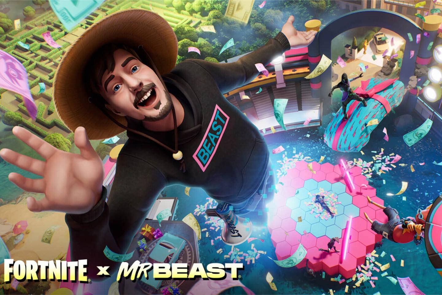 Promotional graphic for YouTuber MrBeast’s Fortnite collaboration