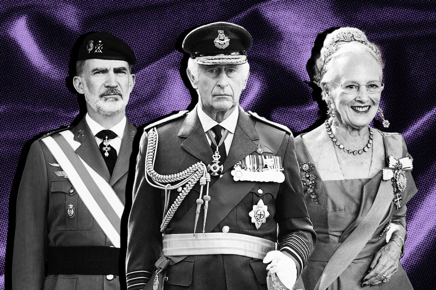 King Felipe of Spain, King Charles and Queen Margrethe II of Denmark in a photo illustration.
