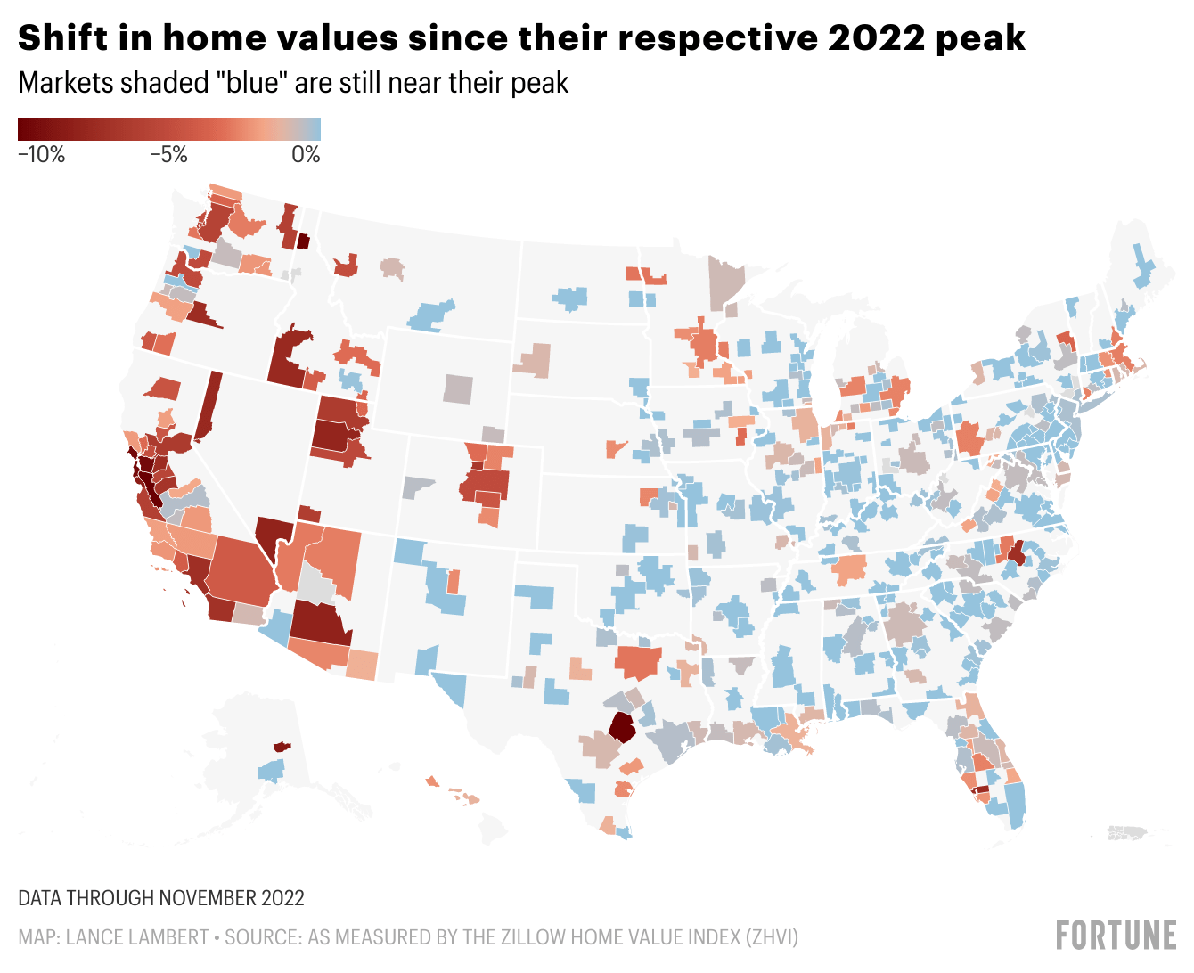 Interactive map: The home price correction (or lack thereof) in the 400 largest U.S. housing markets