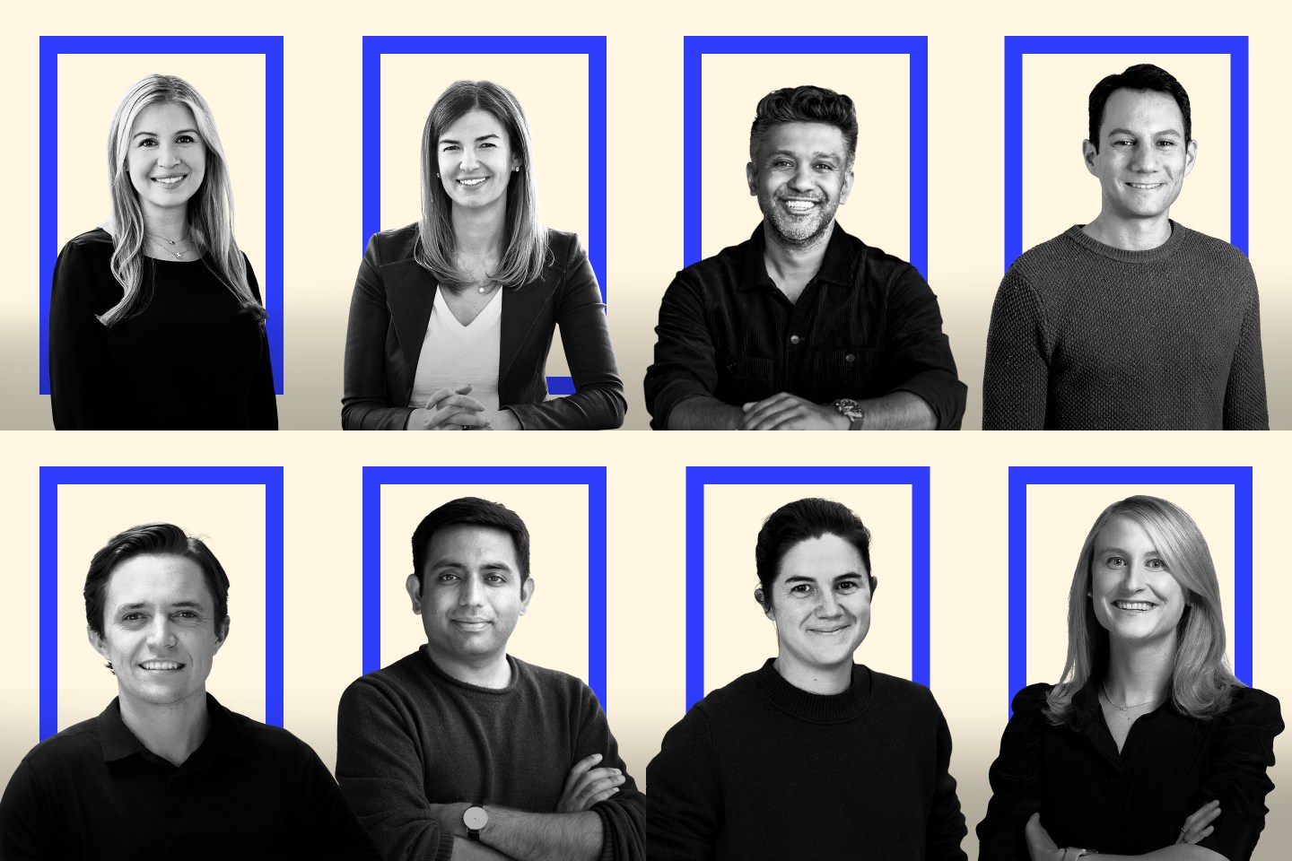 Clockwise from top left:  Christina Melas-Kyriazi, partner at Bain Capital Ventures; Sarah Hinkfuss, partner at Bain Capital Ventures; Amit Kumar, partner at Accel; Charles Birnbaum of Bessemer Venture Partners; Jesse Wedler, general partner at CapitalG; Sumi Das, partner at CapitalG; Laura Bock, partner at QED; and Grace Isford, partner at Lux Capital.