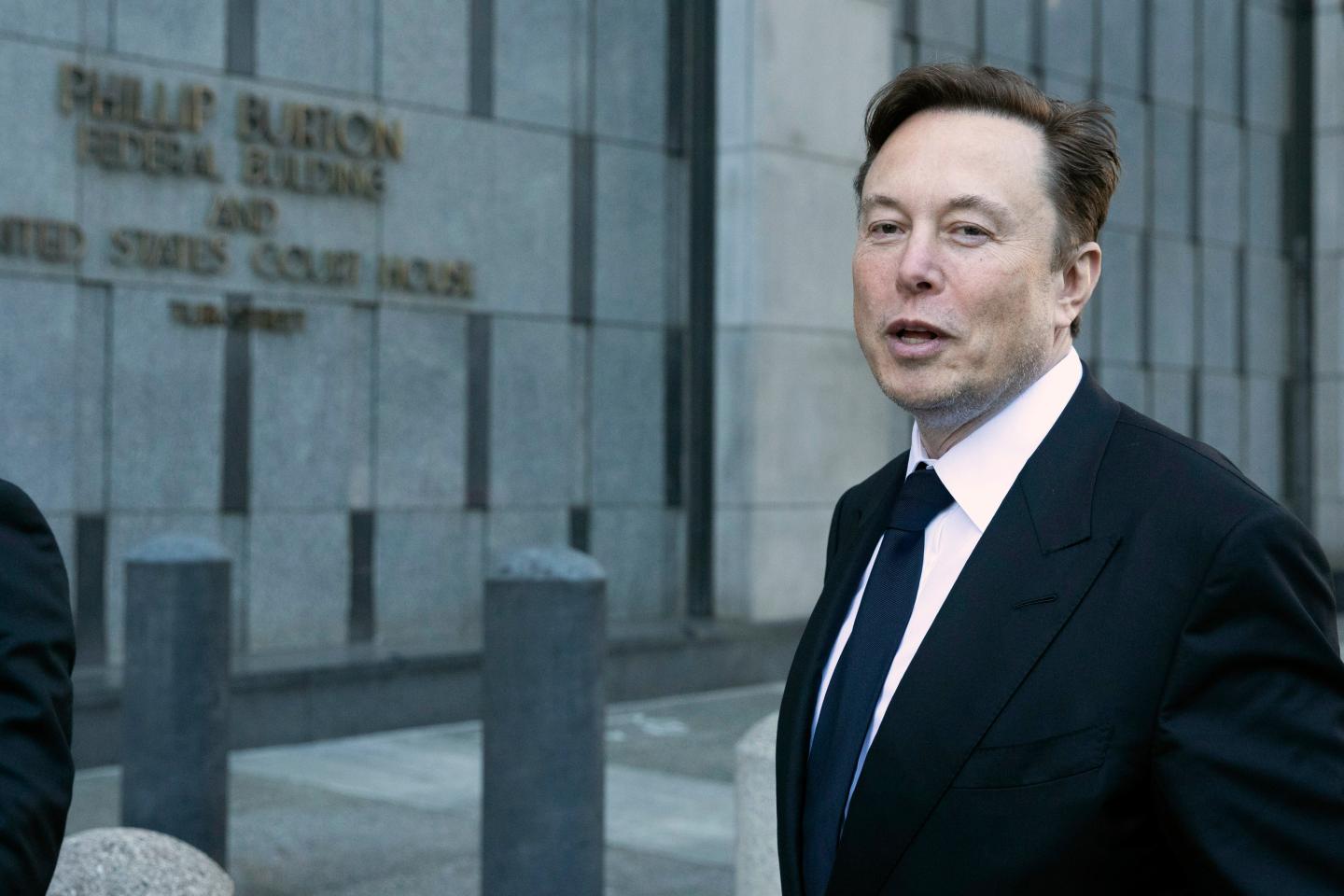 Elon Musk leaves the Phillip Burton Federal Building and United States Court House in San Francisco