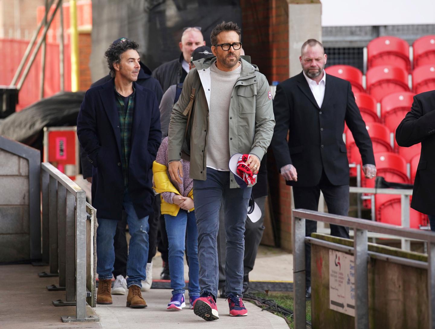 Ryan Reynolds arrives at a soccer match.