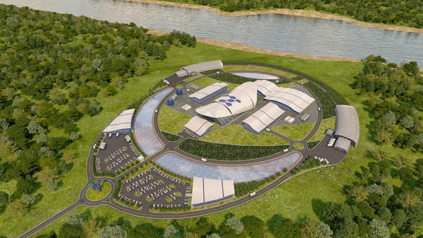 An artist's rendering of the NuScale nuclear power plant layout.