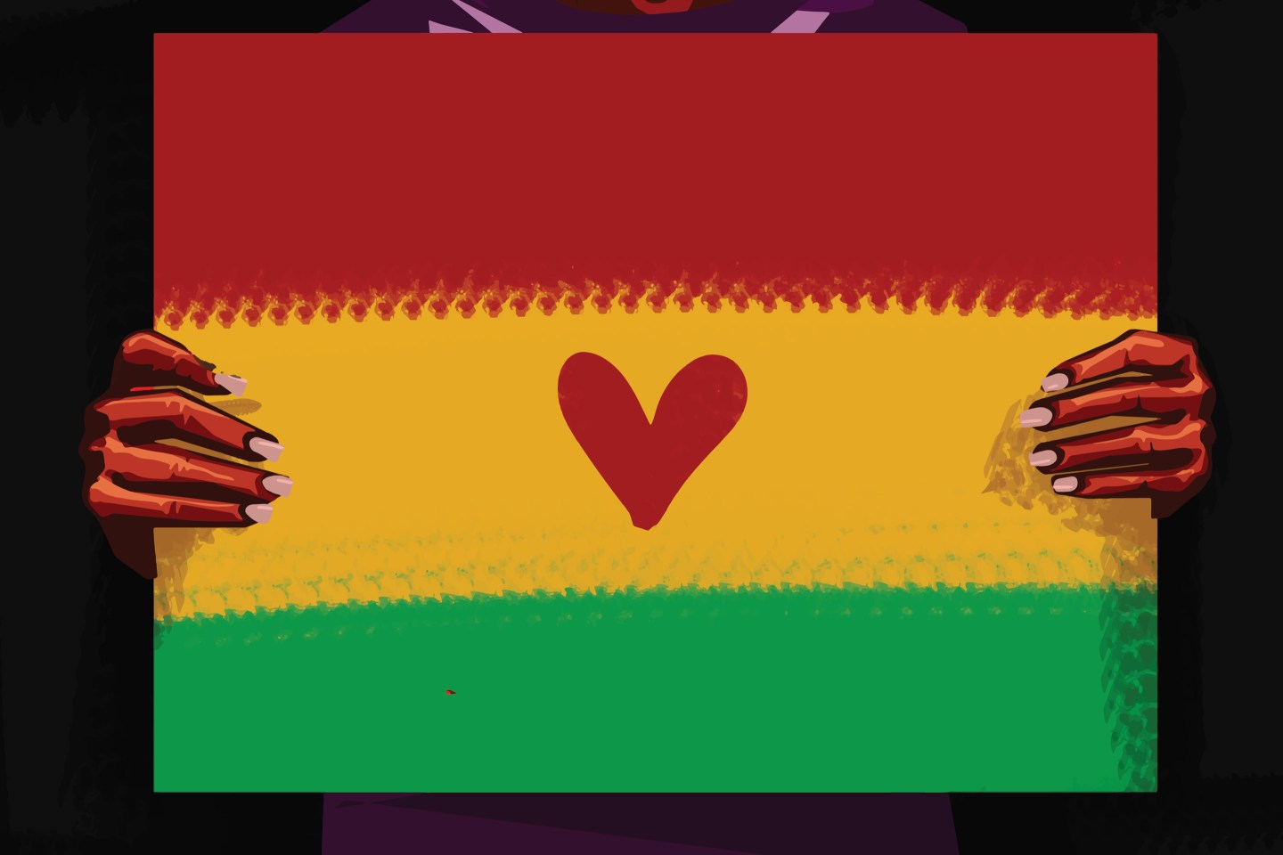 Tri-color poster celebrating Black History Month with a small heart drawn in the center