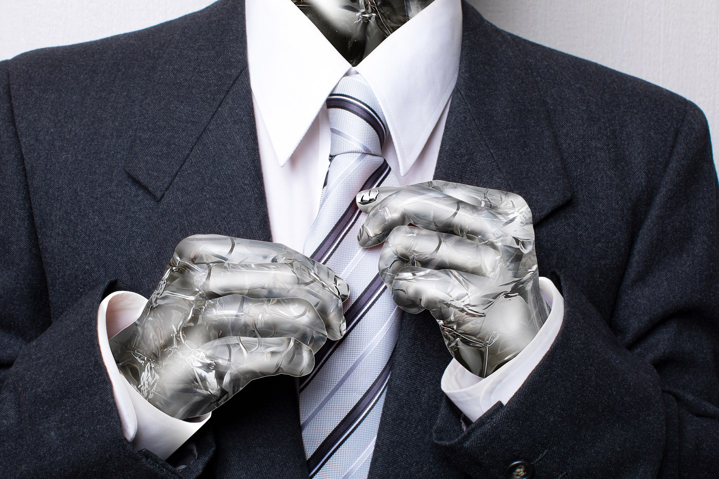 A robot in a business suit.