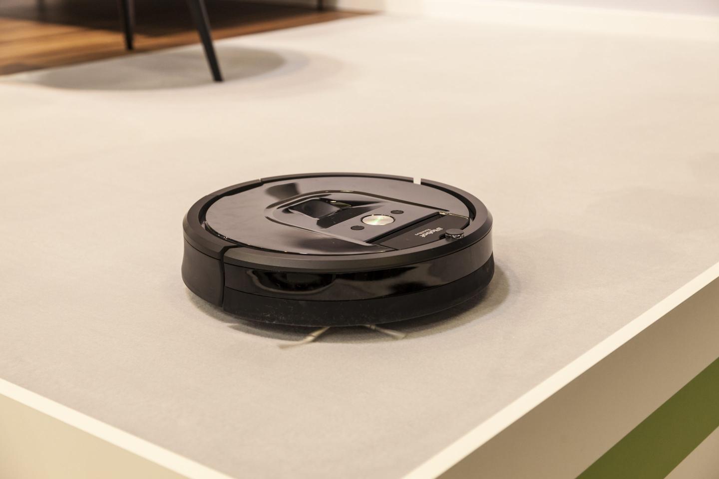 A robot vacuum on the floor