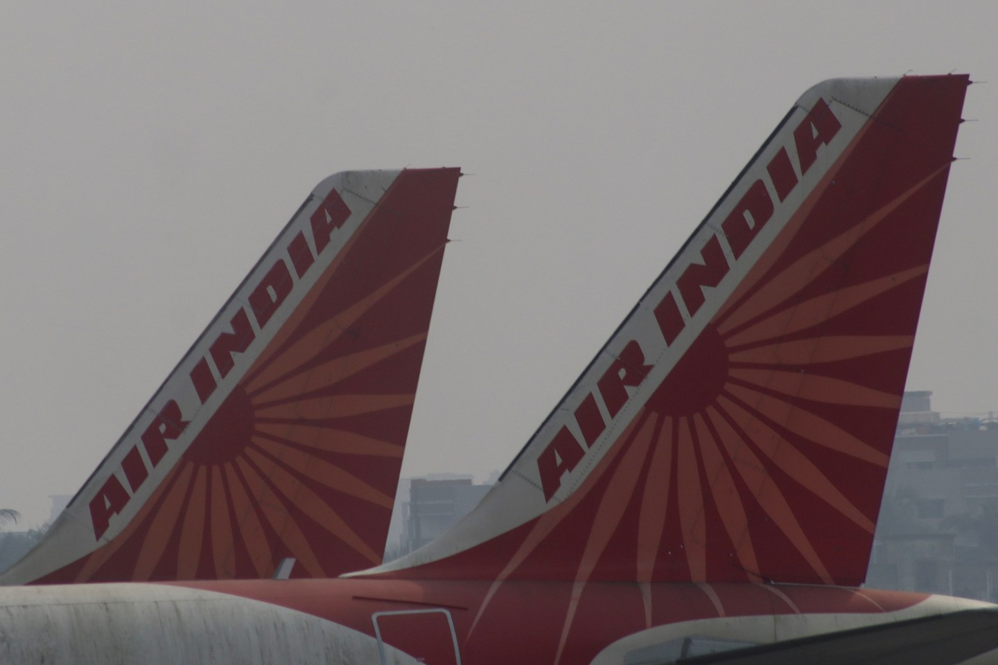 Two Air India aircraft parked at the Netaji Subhash Chandra Bose International Airport in Kolkata, India on February 8, 2022.