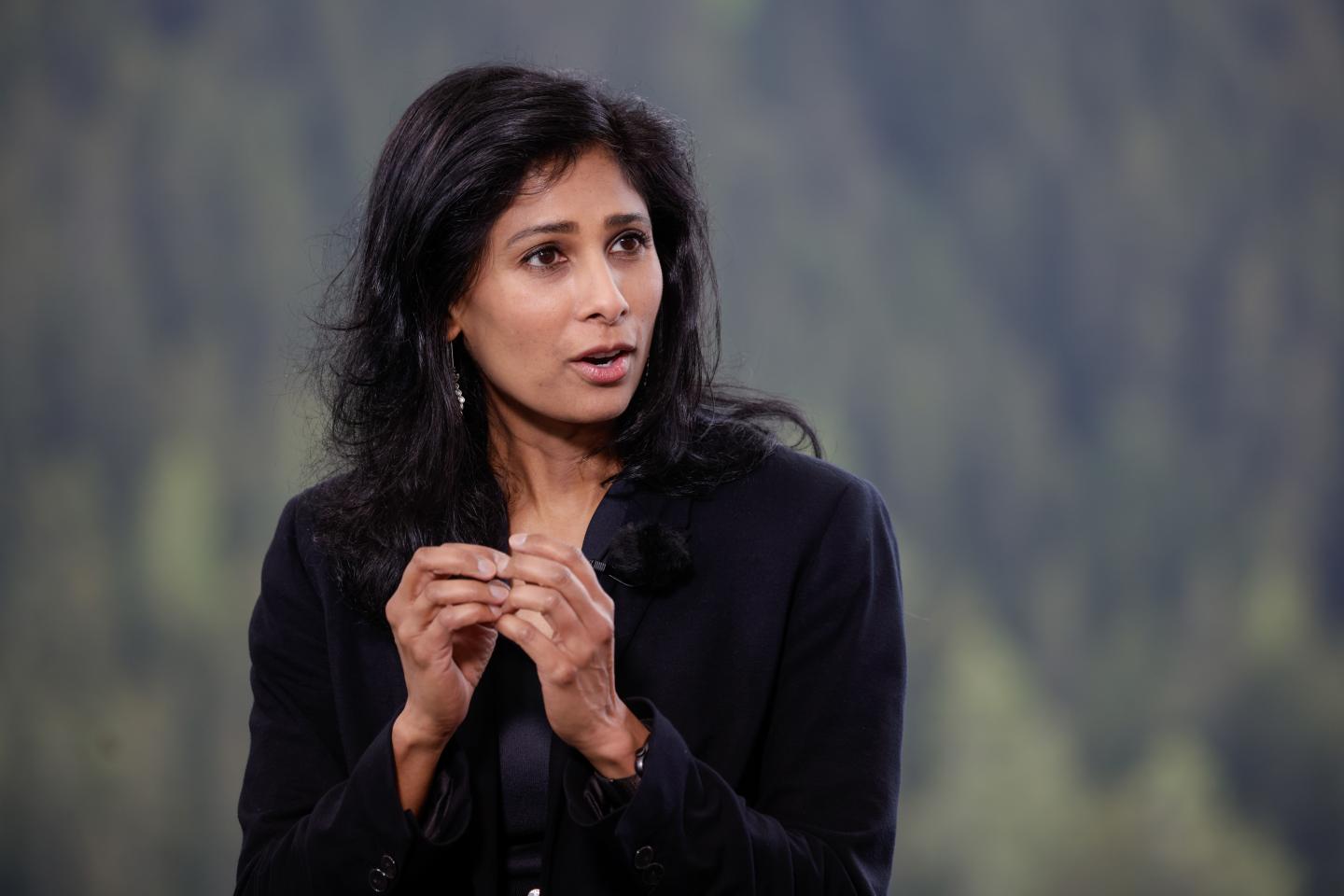 IMF deputy managing director Gita Gopinath speaking at a conference