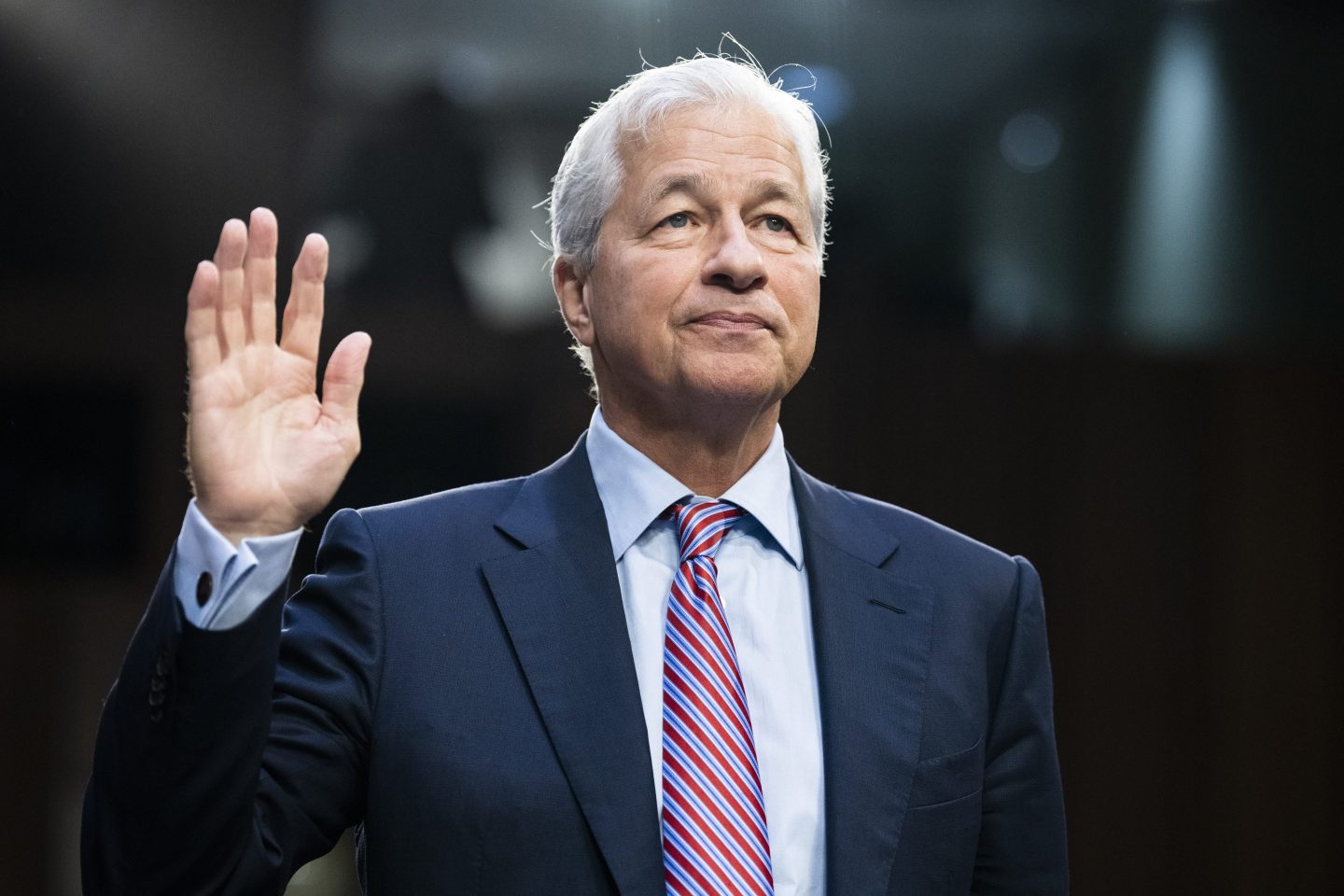 Jamie Dimon, CEO of JPMorgan Chase, is sworn in during the Senate Banking, Housing, and Urban Affairs Committee hearing titled Annual Oversight of the Nations Largest Banks, in Hart Building on Thursday, September 22, 2022.