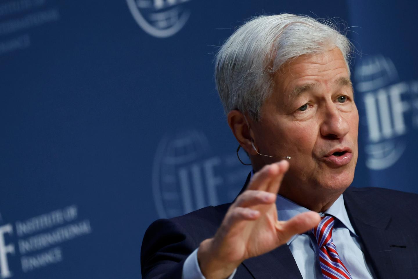 JP Morgan Chase CEO Jamie Dimon speaking during a panel event