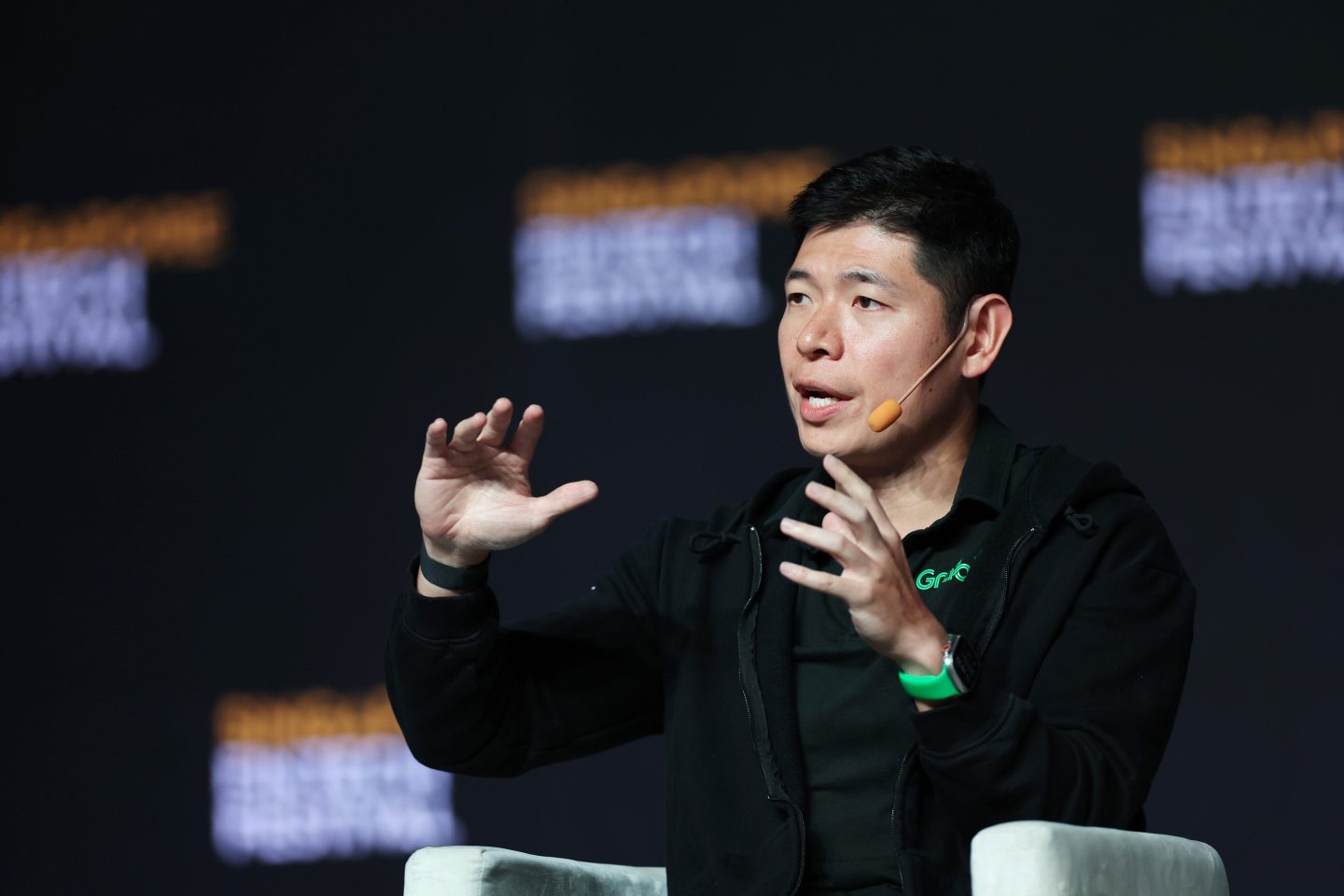 Anthony Tan, chief executive officer of Grab Holdings Ltd., speaks during the Singapore FinTech Festival in Singapore, on Thursday, Nov. 3, 2022.