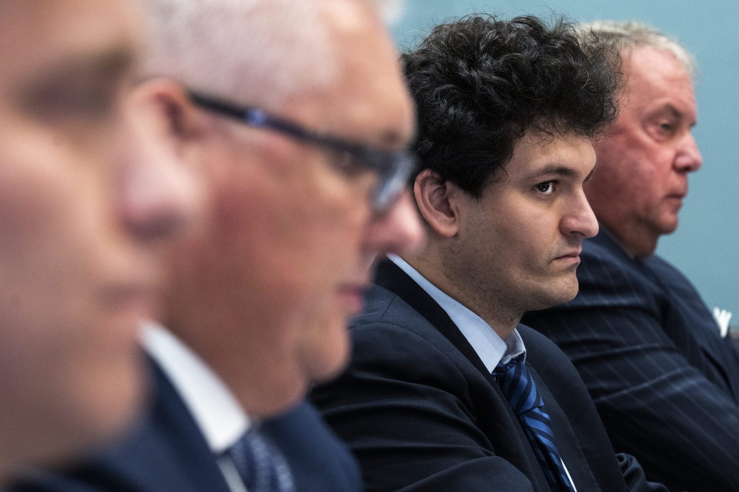 From right, Terrence A. Duffy, CEO of the Chicago Mercantile Exchange, Sam Bankman-Fried, CEO of FTX US Derivatives, Christopher Edmonds, chief development officer of the Intercontinental Exchange, and Christopher Perkins, president of CoinFund, testify during the House Agriculture Committee hearing titled Changing Market Roles: The FTX Proposal and Trends in New Clearinghouse Models, in Longworth Building on Thursday, May 12, 2022.