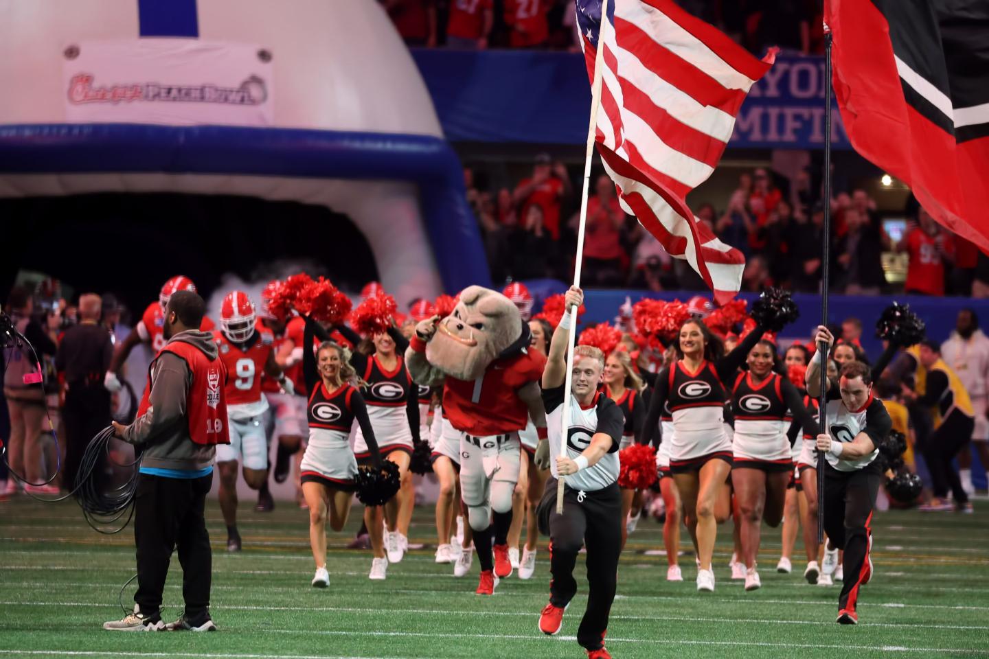 University of Georgia cheerleaders on the field