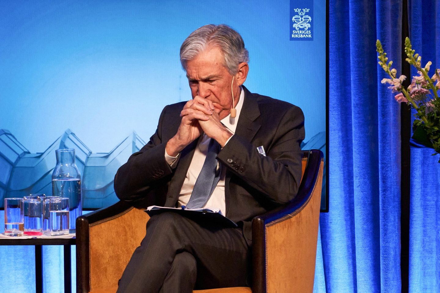 Jerome Powell, chairman of the US Federal Reserve, during a international symposium on Central Bank Independence at the Riksbank in Stockholm, Sweden, on Tuesday, Jan. 10, 2023.