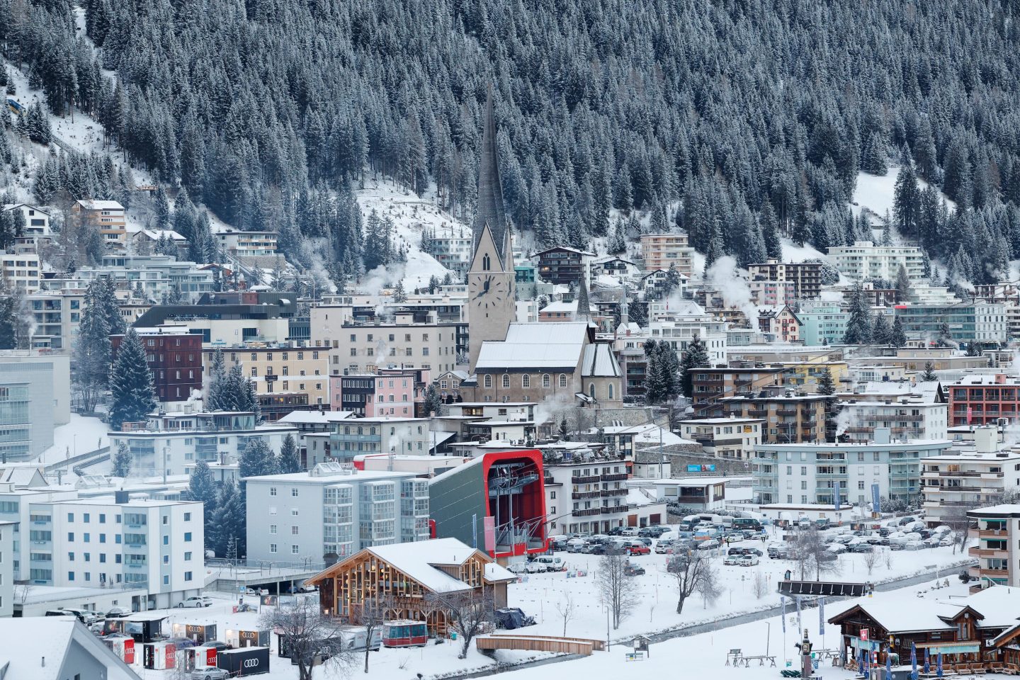 Politicians, executives, and celebrities gather in the Swiss resort of Davos for the annual World Economic Forum (WEF) in Davos, Switzerland, on Jan. 16.