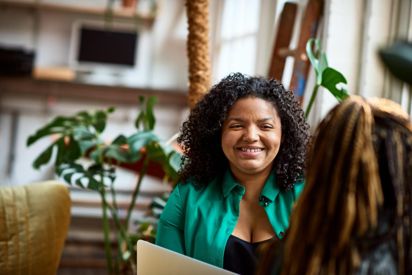 A woman interviews for a job