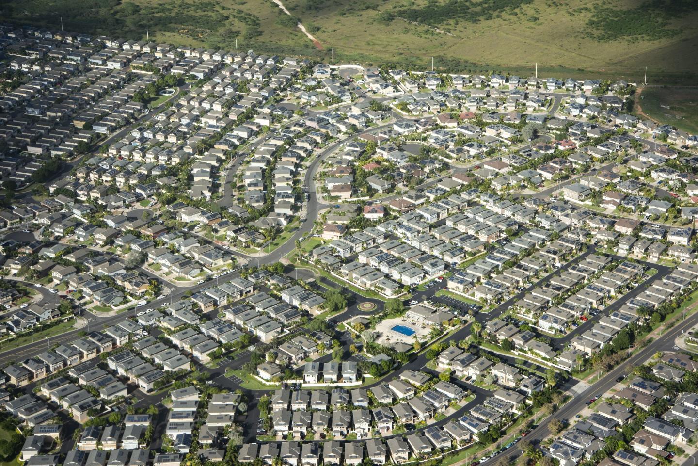 Aerial view of Ewa Beach Hawaii which sits along the leeward coast of Oʻahu in Hawaii