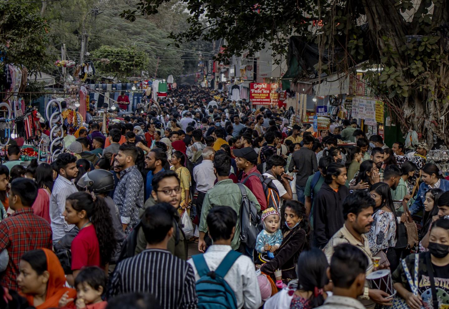 A crowd of people in New Delhi, India