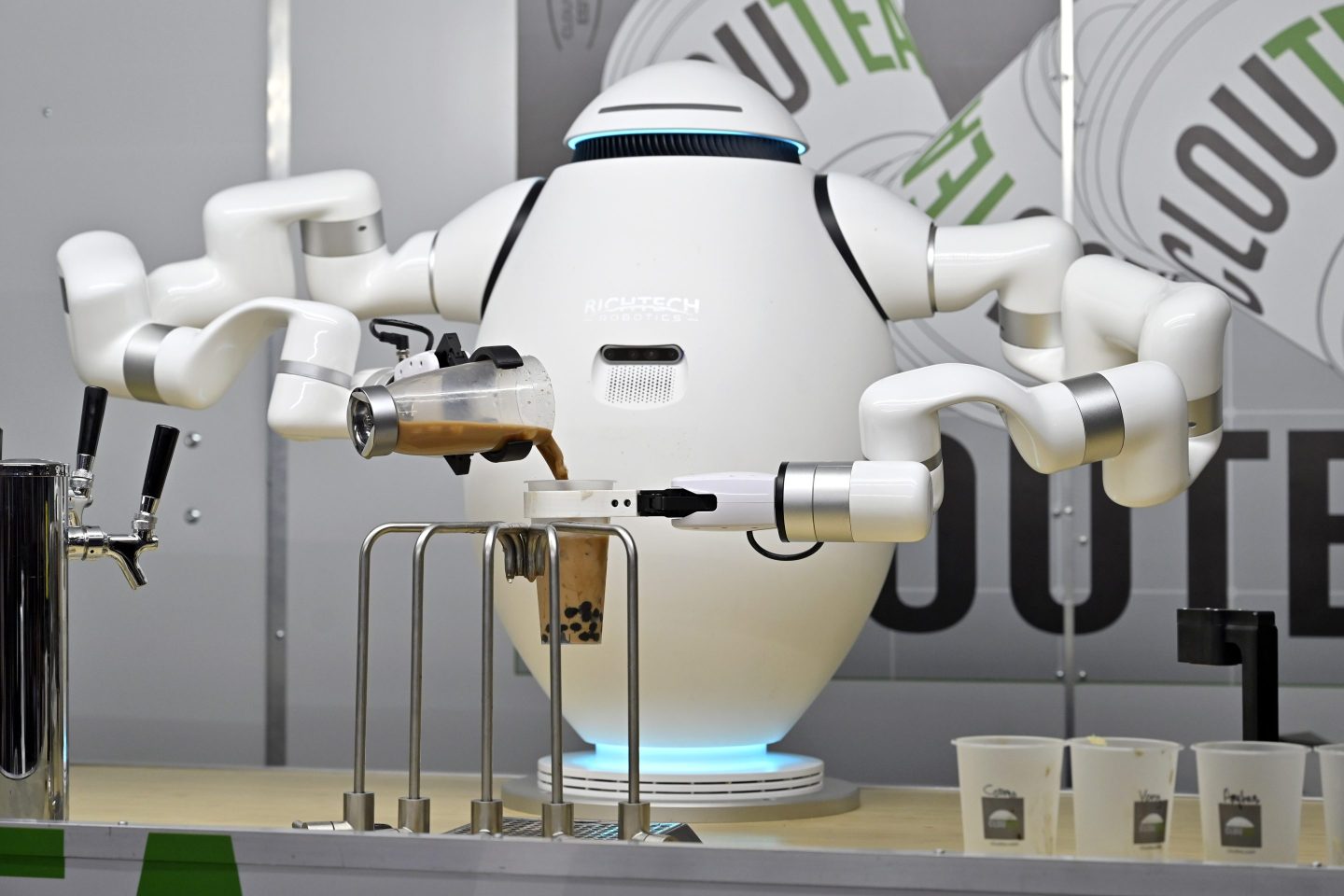 Robotic barista Adam at CES 2023 in Las Vegas on Friday.