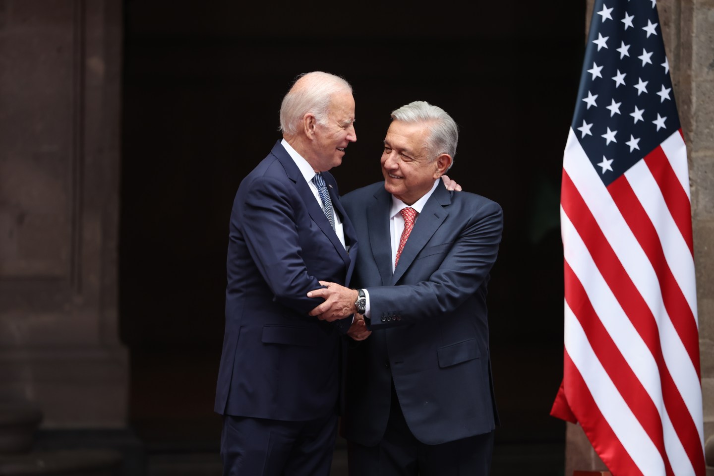 U.S. President Joe Biden and President of Mexico Andres Manuel Lopez Obrador shake hands