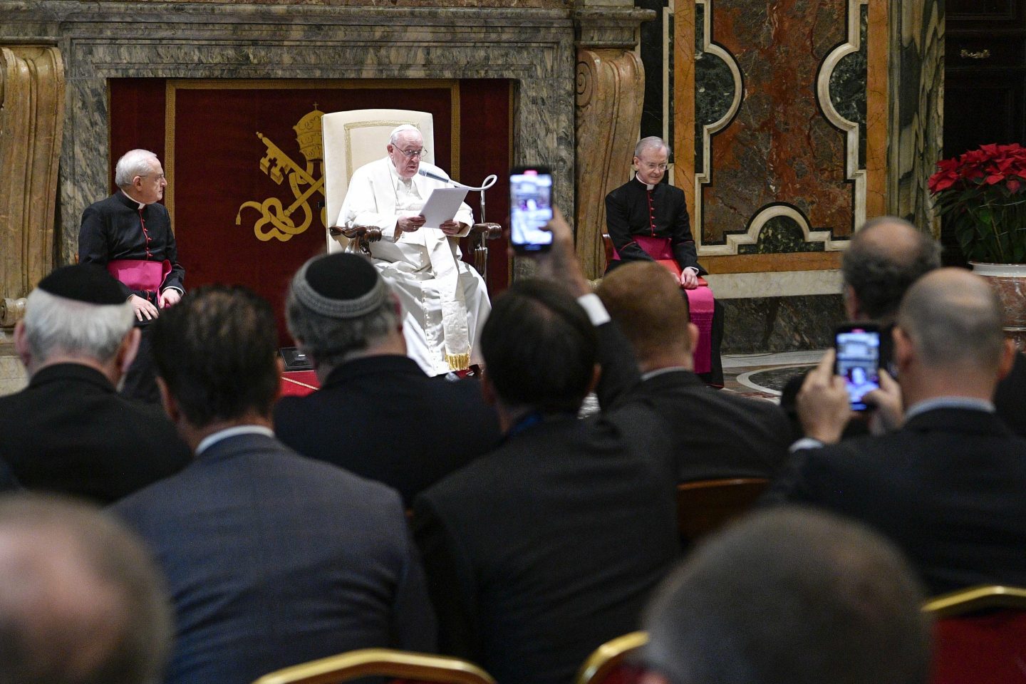 Pope Francis holds an audience with signatories of The Rome Call For A.I. Ethics on Jan. 10. The document was signed by the Pontifical Academy for Life, Microsoft, IBM, the FAO, and the Italian Ministry of Innovation.
