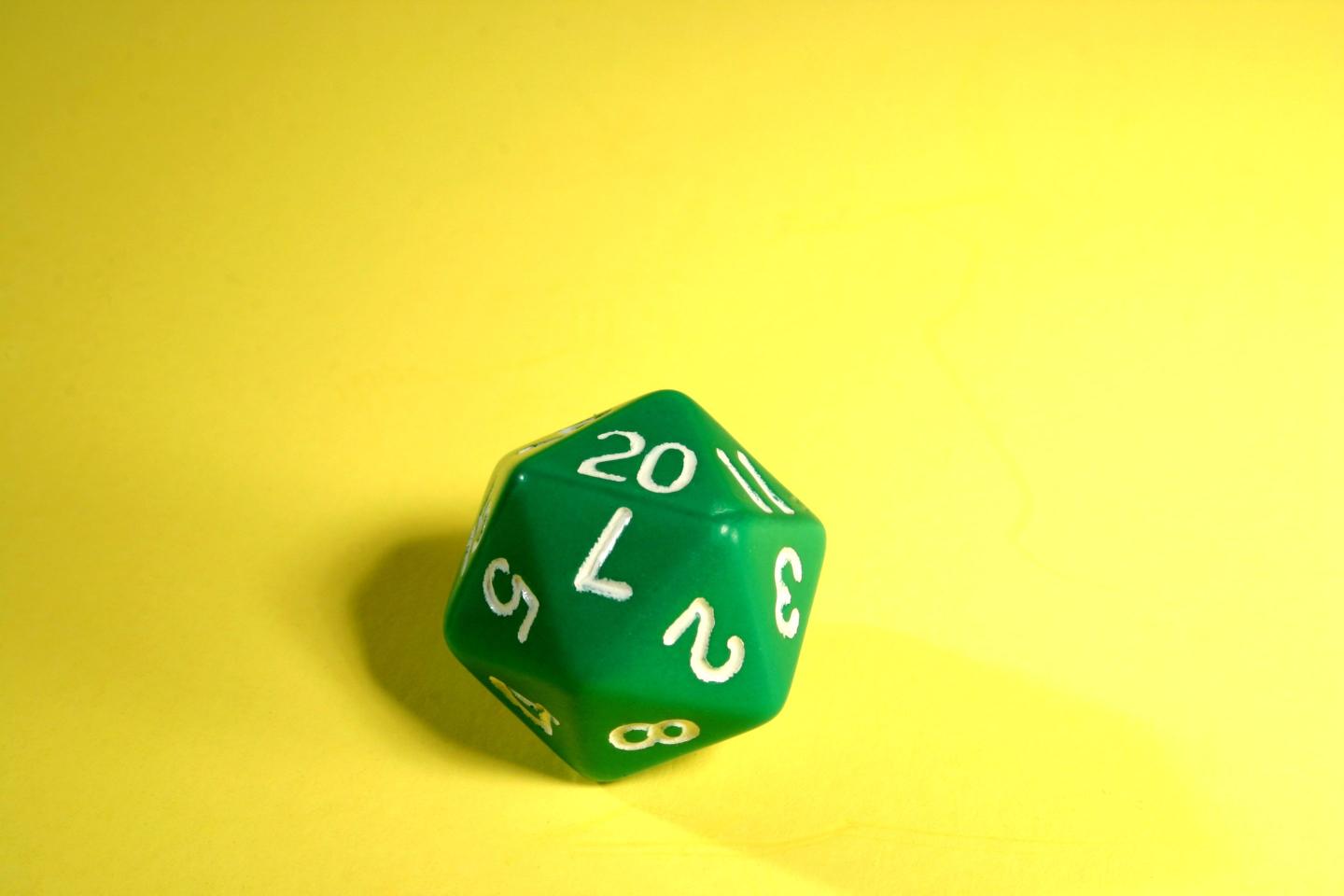 A 20-sided die used in role-playing games
