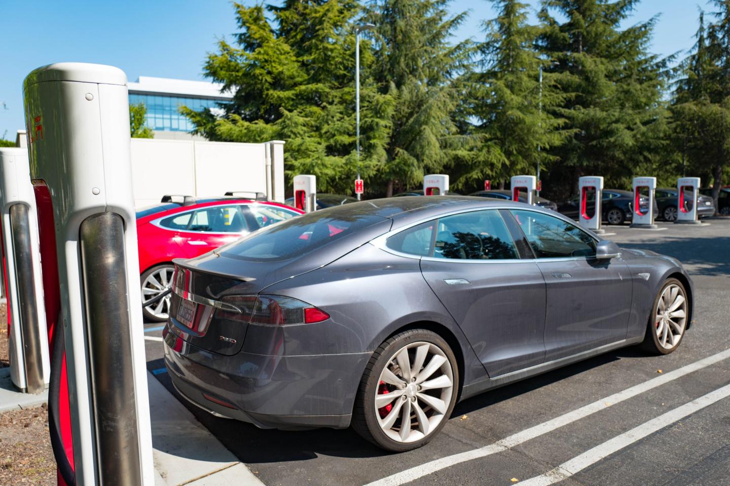 Tesla parked in the Silicon Valley town of Mountain View, Calif.