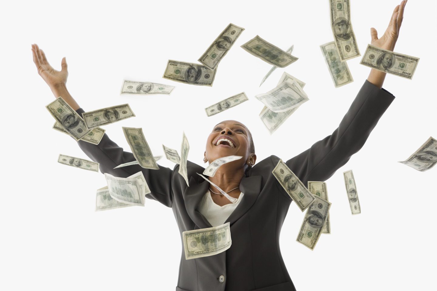 Artistic rendering of a happy person throwing money up into the air.