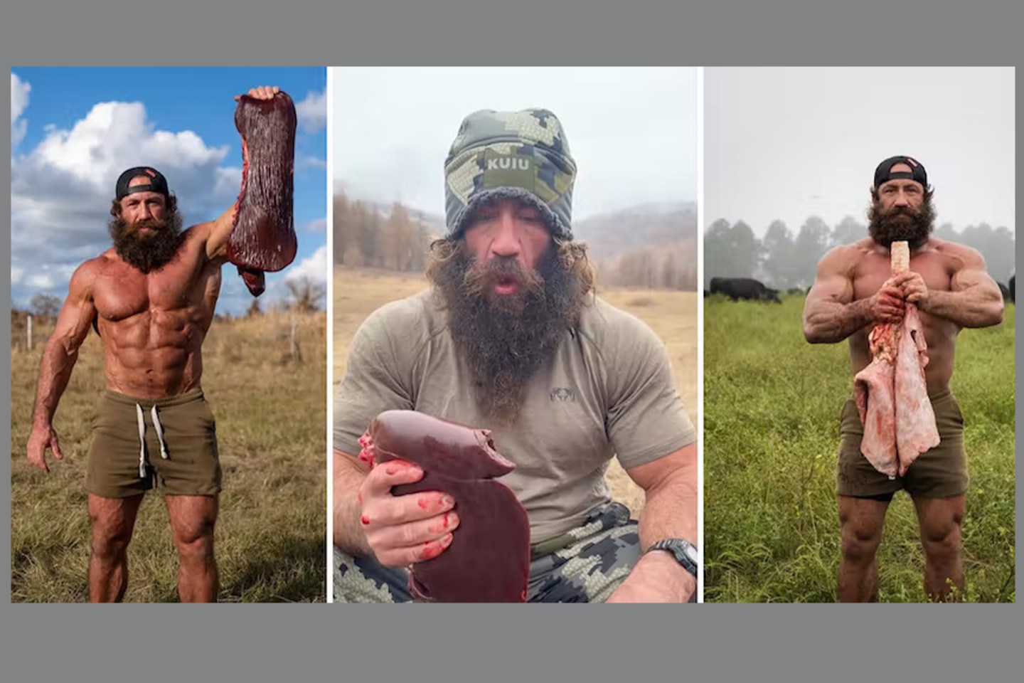 In his videos, Liver King is regularly seen eating platefuls of bull’s testicles, raw animal livers and cows’ brains. Instagram/@LiverKing