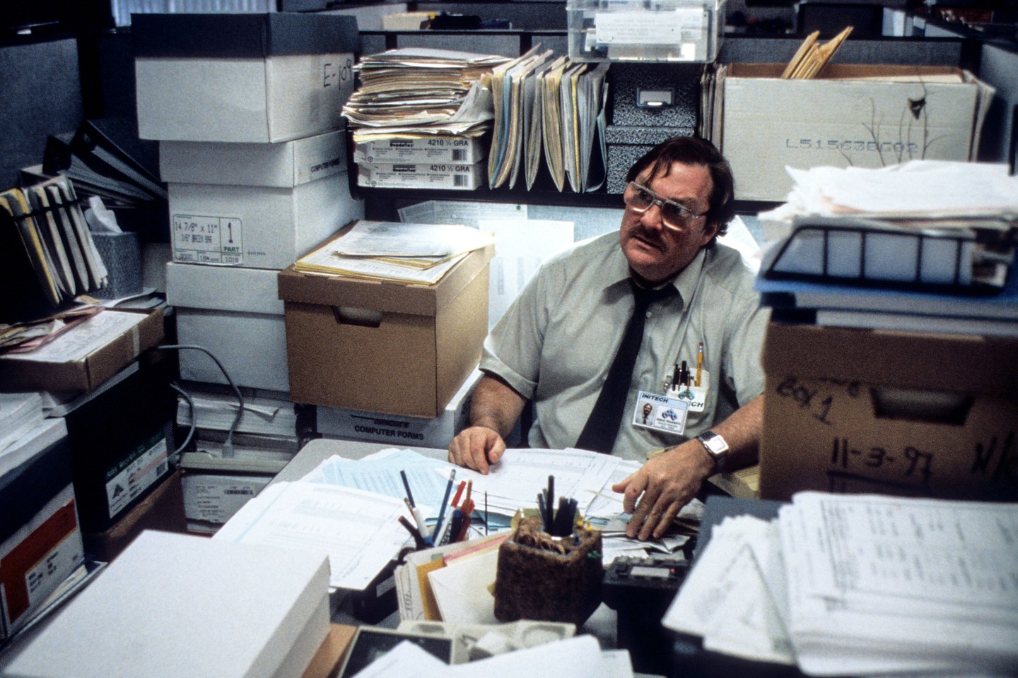 Stephen Root as Milton in "Office Space," which evidently inspired a real-life scam.