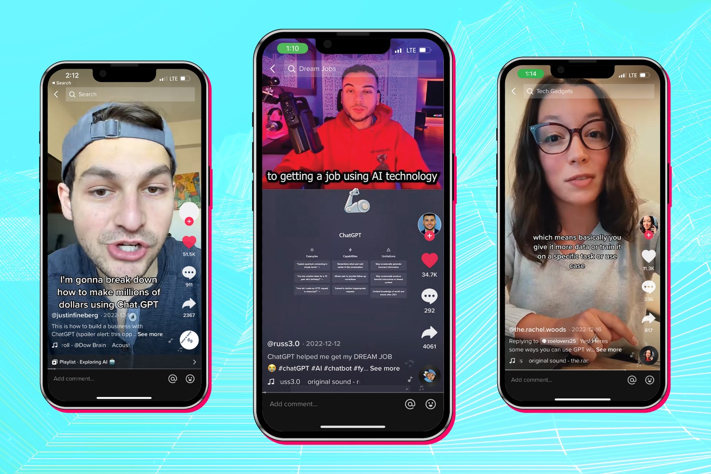 TikTokers like Justin Fineberg, Russell Dinsmore and Rachel Woods are going viral for their schemes to tap ChatGPT for professional advancement.