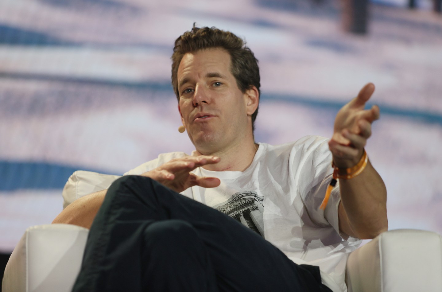 Cameron Winklevoss speaks during the Bitcoin 2021 Convention in Miami.