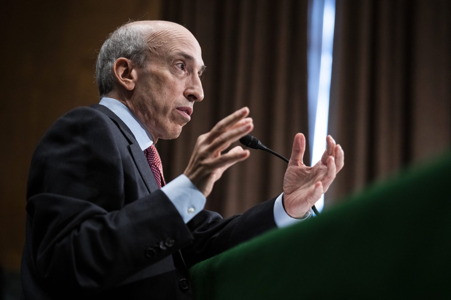 SEC chair Gary Gensler testifies during a Senate hearing