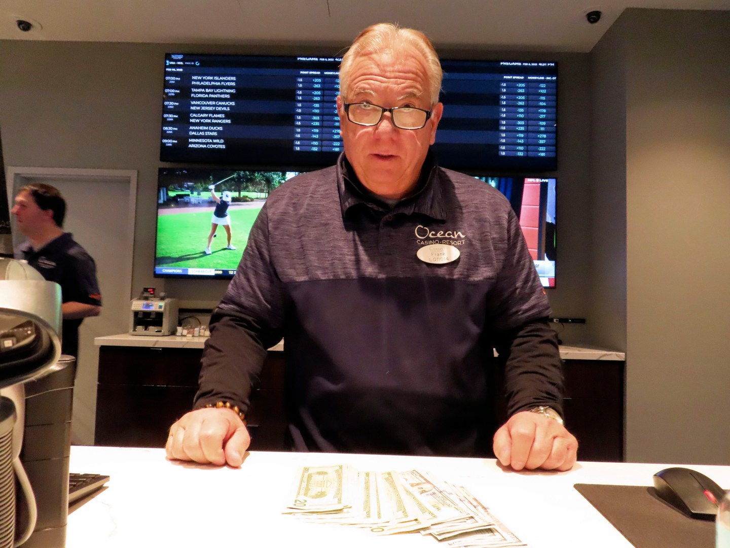 a sports book employee at the Ocean Casino Resort in Atlantic City.
