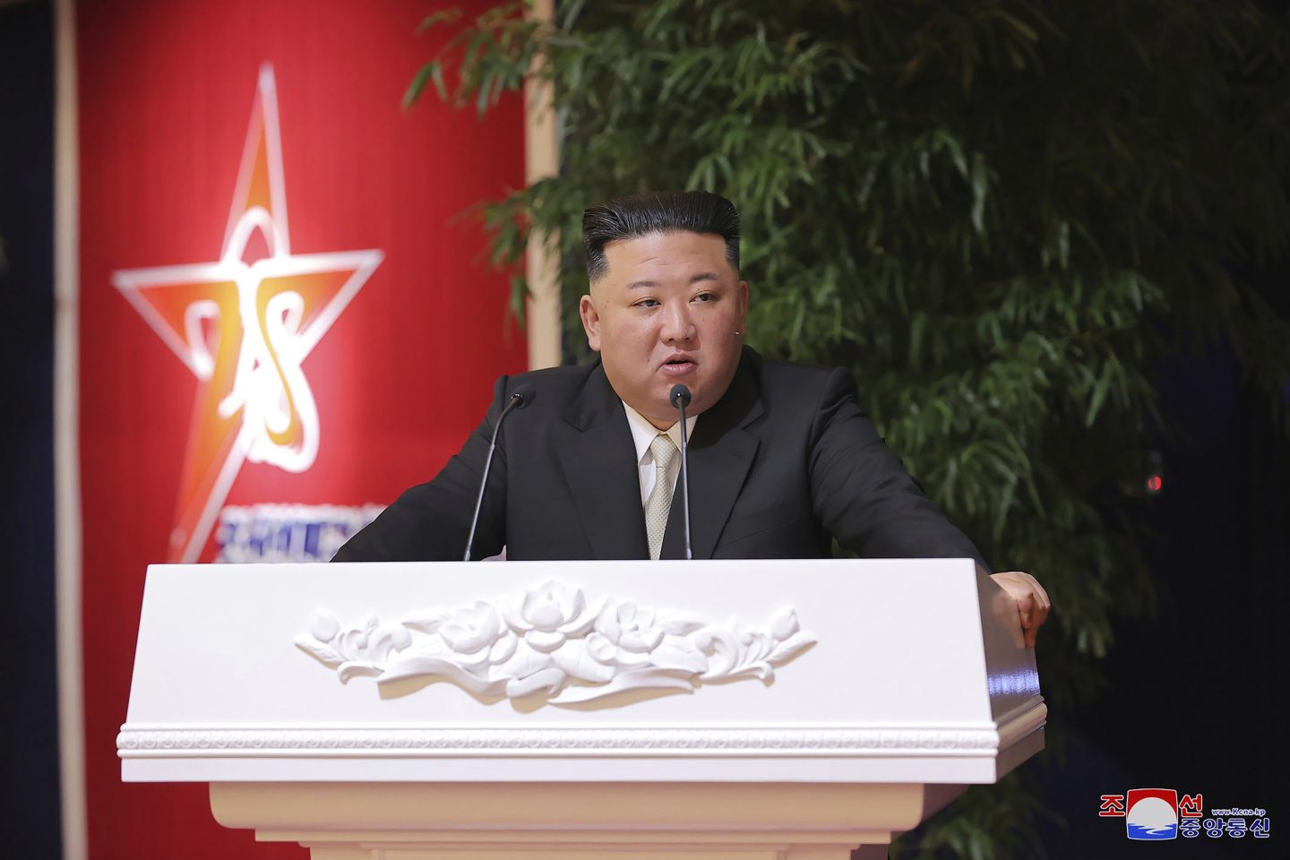 North Korean leader Kim Jong Un delivers a speech