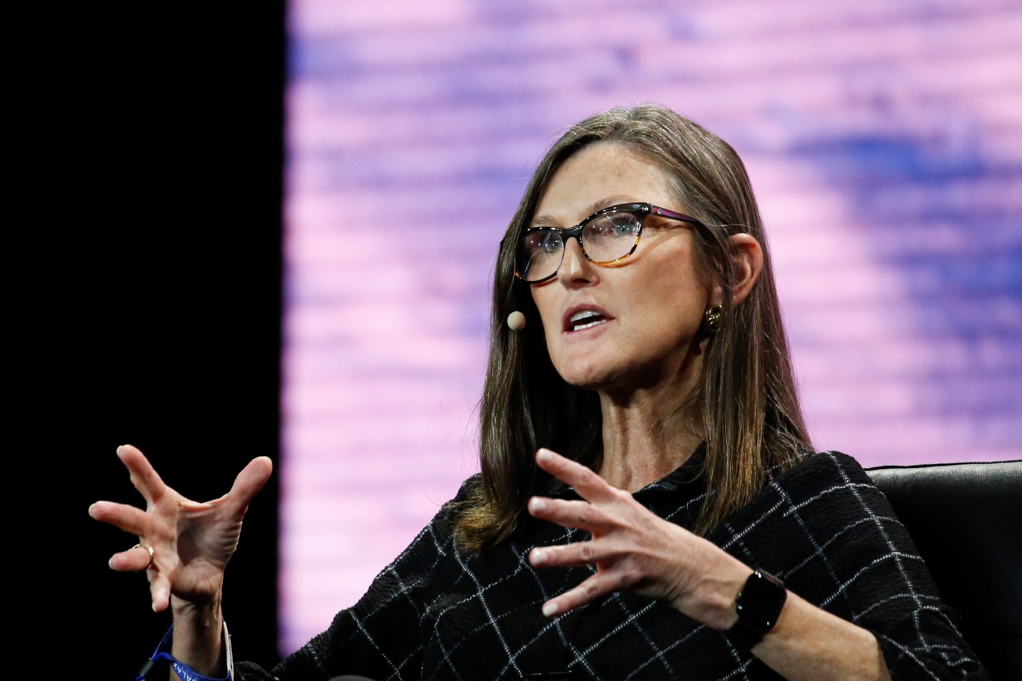 ARK Invest CEO Catherine Wood speaks on stage at the Bitcoin 2022 Conference in Miami, Florida.