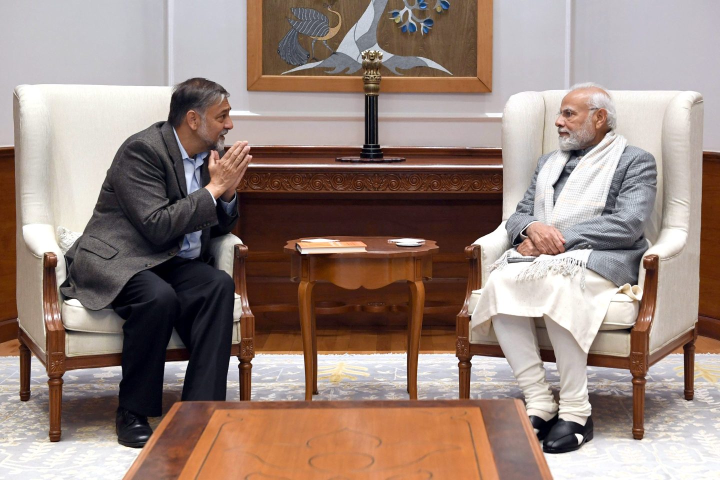 Indian Prime Minister Narendra Modi and entrepreneur Vivek Wadhwa discuss cancer research in New Delhi in January.