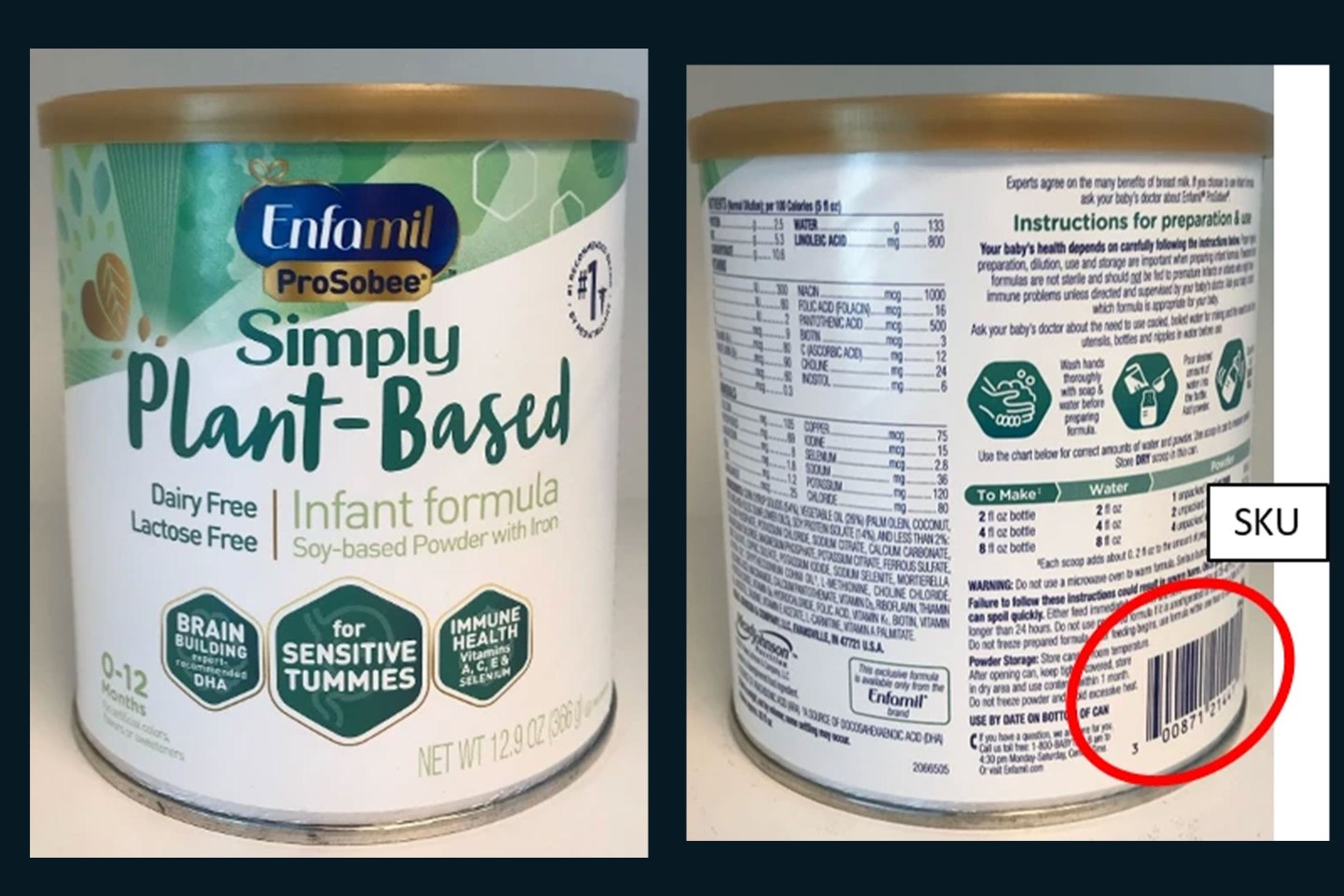 Front side and back side of Enfamil Infant Formula can