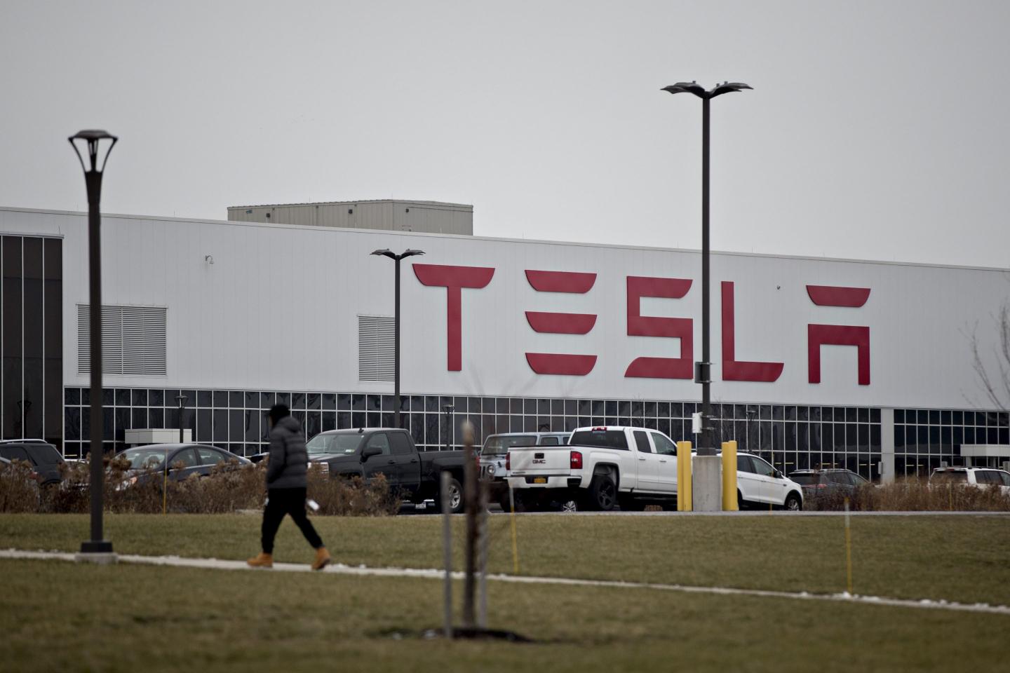 A building with Tesla's logo